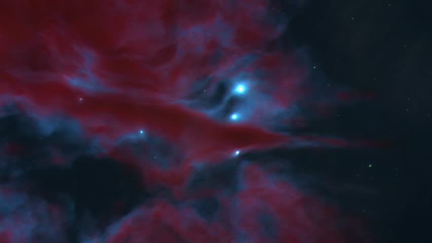 Red and Blue Dust Clouds of a Space Nebula