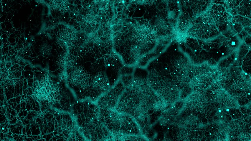 Animated light blue color 3d mesh of glowing neurons, Technology background