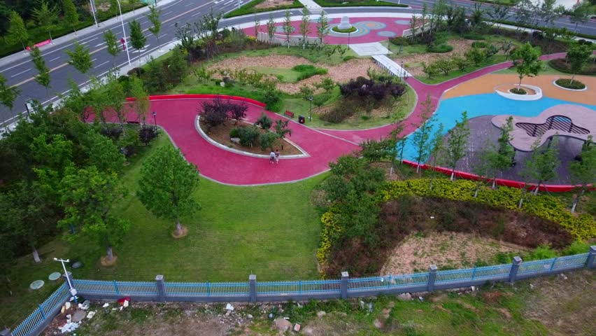 Beautiful roadside park in Nanhai New District, China - Pull-back reverse shot