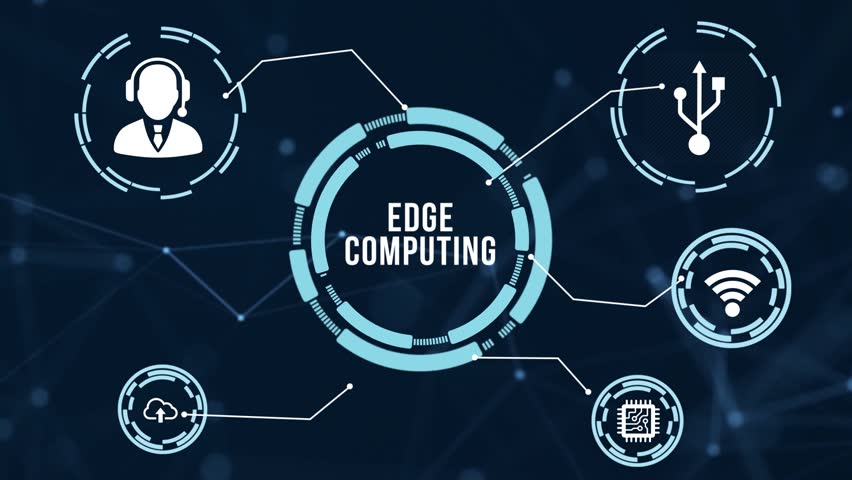 Internet, business, Technology and network concept. Edge computing modern IT technology on virtual screen. Virtual button.