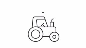 Animated autonomous tractor. Moving self driving farm vehicle animation. Driverless machine. Seamless loop HD video with alpha channel on transparent background. Outline motion graphic animation