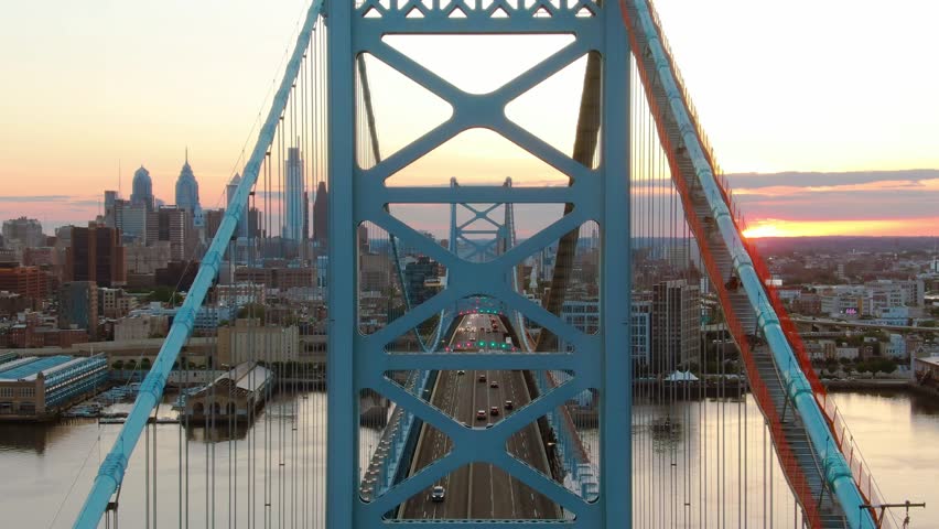 The Ben Franklin Bridge, Philadelphia during sunset