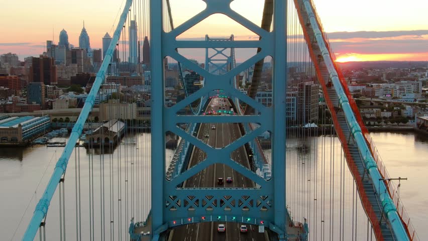 The Ben Franklin Bridge, Philadelphia during sunset