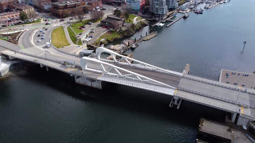 An aerial view of the Johnson Street Bridge of Victoria, British Columbia, Canada