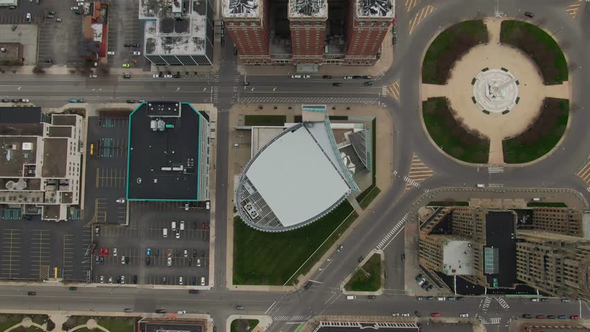 A drone view of the Town of Buffalo in New York on a gloomy day