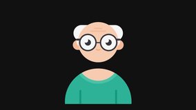 Animation of talking old man avatar. Flat style animation video with alpha channel