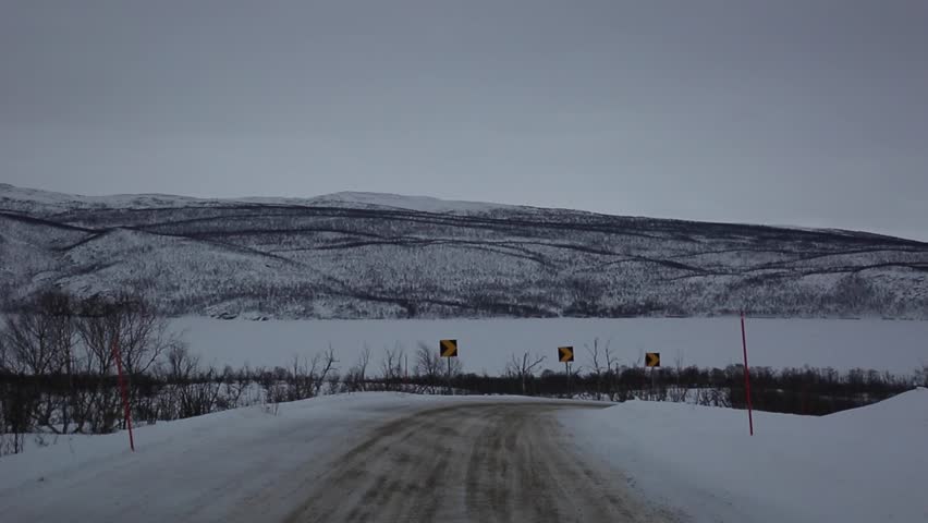 Winter road in Nuorgam, Lapland, Finland
