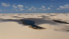 Aerial video of Lencois Maranhenses National Park landscape.Dunes and rainwater lakes landscape. Brazil