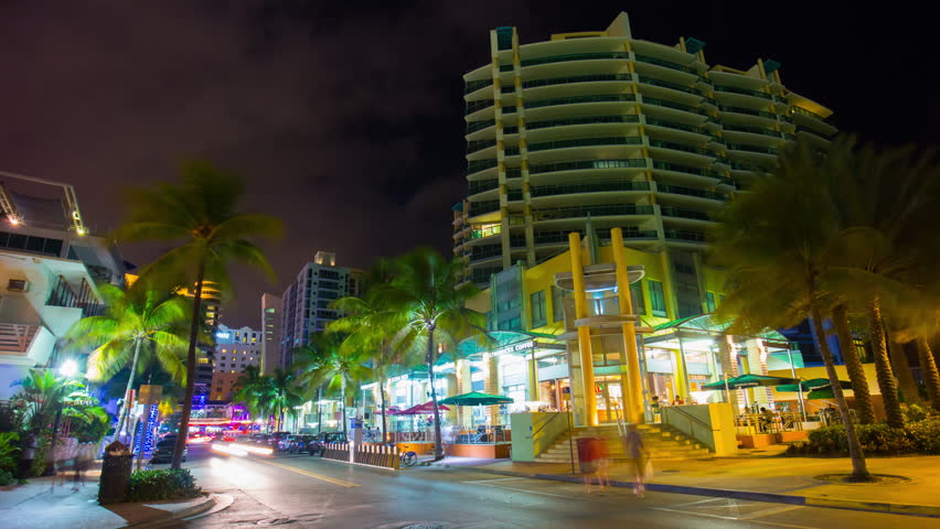 Miami South Beach Night Light Stock Footage Video (100% Royalty-free ...