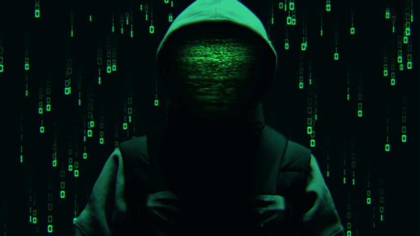 Computer hacker with hoodie. Computer abstract digital code at the background. Darknet fraud and cryptocurrency bitcoin concept. Cybersecurity and data protection in social network Royalty-Free Stock Footage #1103353595