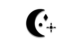 Black Moon and stars icon isolated on white background. Cloudy night sign. Sleep dreams symbol. Night or bed time sign. 4K Video motion graphic animation.
