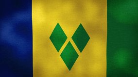 Waving Flag of Saint Vincent And The Grenadines video background with vintage vignette overlay effect. Realistic Slow Motion