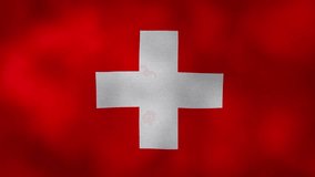 Waving Flag of Switzerland video background with vintage vignette overlay effect. Realistic Slow Motion