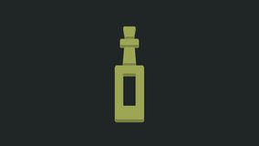 Green Bottle of olive oil icon isolated on black background. Jug with olive oil icon. 4K Video motion graphic animation.