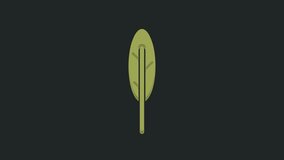 Green Feather pen icon isolated on black background. 4K Video motion graphic animation.
