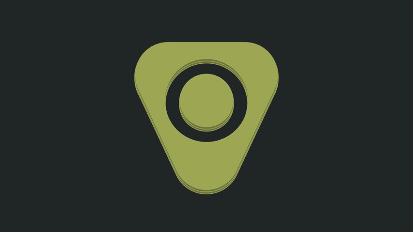 Green Guitar pick icon isolated on black background. Musical instrument. 4K Video motion graphic animation.