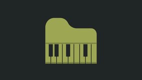 Green Grand piano icon isolated on black background. Musical instrument. 4K Video motion graphic animation.