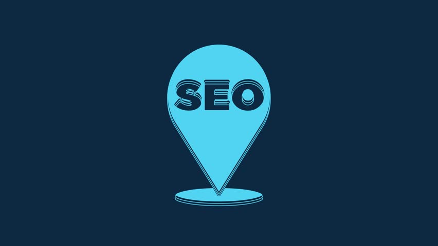 Blue SEO optimization icon isolated on blue background. 4K Video motion graphic animation.