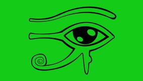 animation icon wink eye of horus, with drawn outlines, on a green chroma key background