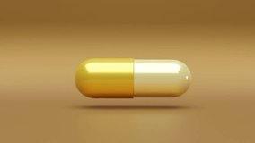 One golden shining capsule pill on an orange background - Medicine healthcare medicament

3D render
seamless loop video