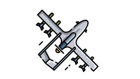Drone Filled Animated Icon. Military Icon Concept Isolated on White Background. 4K Ultra HD Loop Video Motion Graphic Animation.
