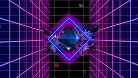 Animation of interference and high score text over neon shapes and lines on black background. Abstract background, colour and retro future concept digitally generated video. - Powered by Shutterstock - Get 15% off with code: PIKWIZARD15