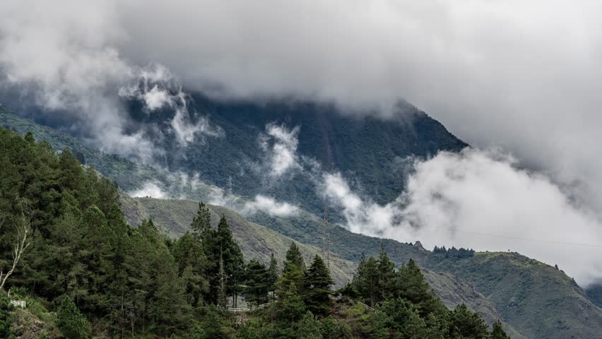 Timelapse footage of eautiful volcanoes in the city of Banos, Ecuador. Amazing sunset.