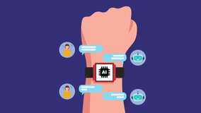  Chat bot interacting with man on watch, robot, virtual assistant, automatic reply concept. Animation. - Powered by Shutterstock - Get 15% off with code: PIKWIZARD15