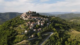 Aerial View of the Beautiful Old Medieval Town of Motovun in Summer, Istria Croatia 