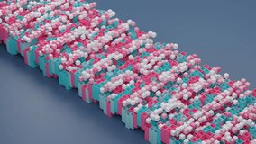 Abstract loop animation of a column of square multicolored pipes from which cubes fly out and return. The wave displacement of the pulse. Abstract animation of geometric chaos and order. - Powered by Shutterstock - Get 15% off with code: PIKWIZARD15