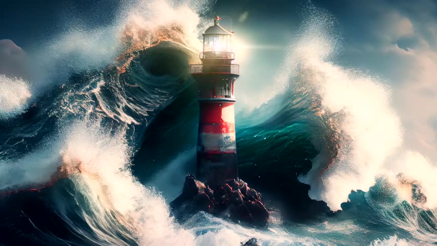 Lighthouse during a storm. Sky and wave animation. 30 second loop Royalty-Free Stock Footage #1103376241