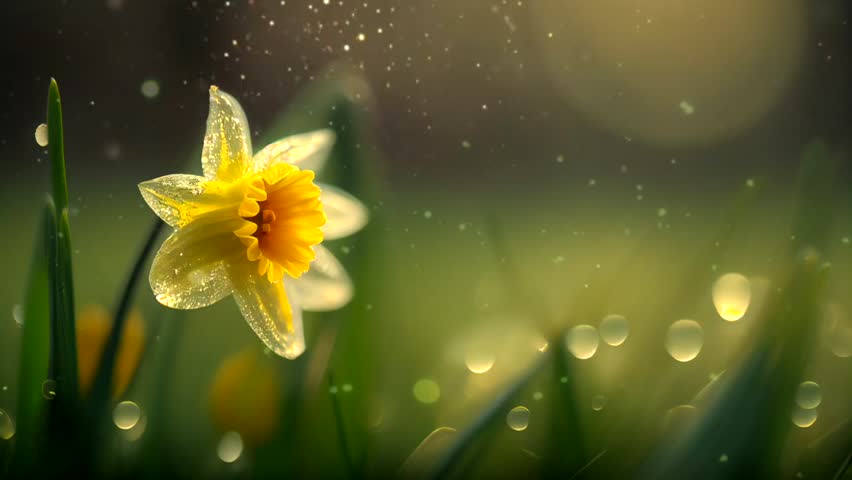 Spring daffodil. Bokeh and pollen animation. 30 second loop Royalty-Free Stock Footage #1103376251