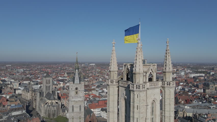 Aerial of Ghent Tower row in Belgium