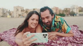 Man and woman making video call using mobile phone