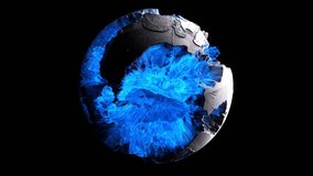 3d render video animation of abstract damaged 3d planet earth , moon or asteroid in spherical shape with big holes in organic rough patter on surface in outer space with neon blue plasma core inside - Powered by Shutterstock - Get 15% off with code: PIKWIZARD15