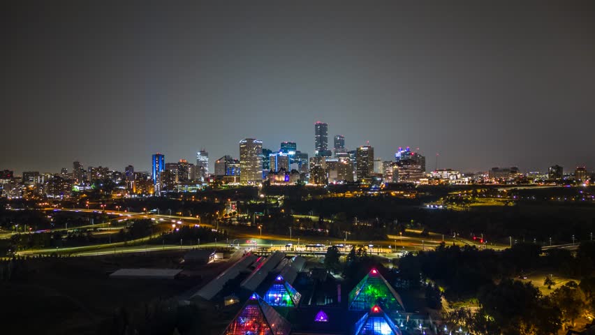 Aerial Hyperlapse of the skyline in Edmonton, Alberta
