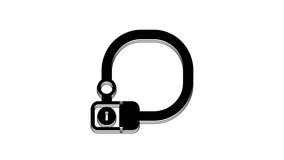 Black Bicycle lock U shaped industrial icon isolated on white background. 4K Video motion graphic animation.