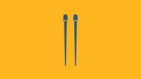 Blue Food chopsticks icon isolated on orange background. Wooden Chinese sticks for Asian dishes. Oriental utensils. 4K Video motion graphic animation.