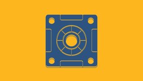 Blue Safe icon isolated on orange background. The door safe a bank vault with a combination lock. Reliable Data Protection. 4K Video motion graphic animation.