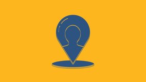 Blue Map marker with a silhouette of a person icon isolated on orange background. GPS location symbol. 4K Video motion graphic animation.