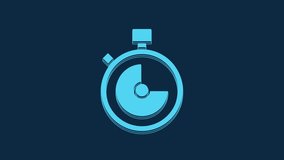 Blue Stopwatch icon isolated on blue background. Time timer sign. Chronometer sign. 4K Video motion graphic animation.
