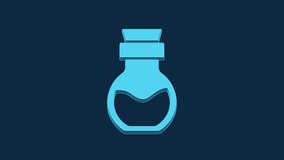 Blue Poison in bottle icon isolated on blue background. Bottle of poison or poisonous chemical toxin. 4K Video motion graphic animation.
