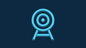 Blue Target with arrow icon isolated on blue background. Dart board sign. Archery board icon. Dartboard sign. Business goal concept. 4K Video motion graphic animation.