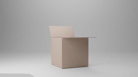 Cardboard moves into the frame and opens and closes. On grey background. 3d animation. 3D Illustration - Powered by Shutterstock - Get 15% off with code: PIKWIZARD15
