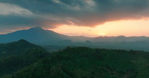 Amazing natural landscape dramatic sky sunset over mountain Aerial view video High quality footage 4K ProRes422 