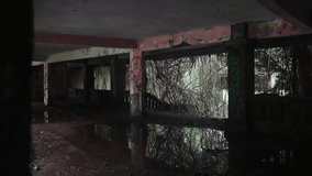 Horror concept, building interior motion. long scary abandoned corridor with graffiti and nature - Powered by Shutterstock - Get 15% off with code: PIKWIZARD15