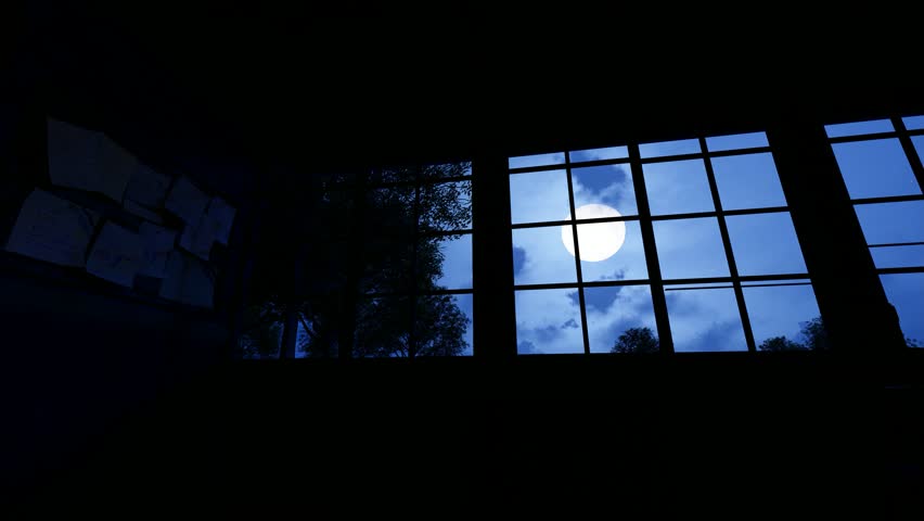 Moonlight shines through the window into the old classroom at night Royalty-Free Stock Footage #1103404979