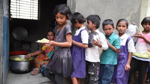 MAHARASHTRA, INDIA July 10, 2015: food serve to rural school children, July 10, 2015, Salunkwadi, Ambajogai, Beed, Maharashtra, India