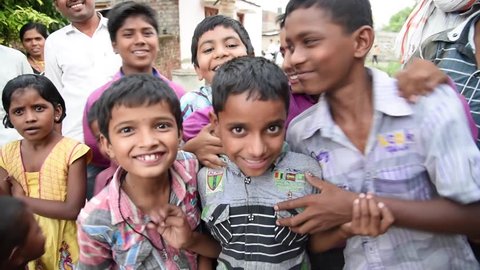 MAHARASHTRA, INDIA July 11, 2015: rural happy children closeup, July 11, 2015, Salunkwadi, Ambajogai, Beed, Maharashtra, India