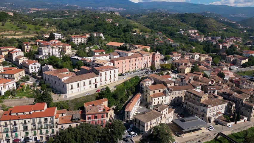 This aerial drone video shows the beautiful old city of Cosenza, in the region of Calabria, Italy. 